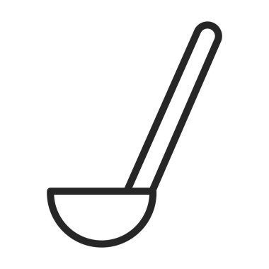 Ladle, vektör çizgisi simgesi. Beyaz arka planda vektör illüstrasyon mutfak gereçleri. Kepçenin izole edilmiş taslak resimleme simgesi .
