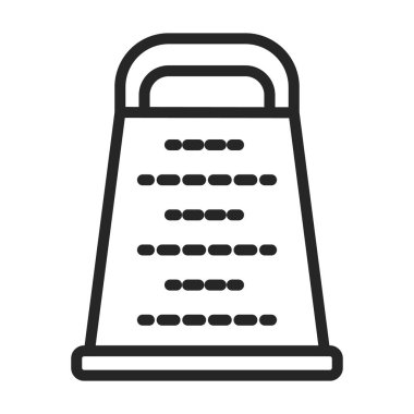 Grater vektör ana hatları simgesi. Beyaz arka planda vektör illüstrasyon mutfak gereçleri. Renklendiricinin izole edilmiş taslak resimleme simgesi, .