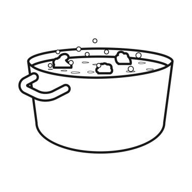 Tencere ve brokoli logosunun vektör çizimi. Tencere ve sebze stok vektörü illüstrasyonu koleksiyonu.