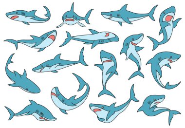 Deniz köpekbalığı vektör renk ikonu. Beyaz zemin üzerinde köpekbalığının vektör çizimi. Ayrı renklerde okyanus hayvanları..