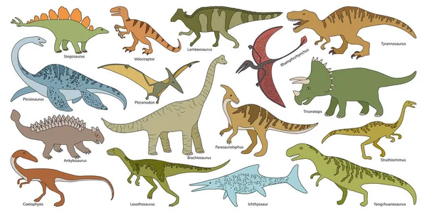 Icono Conjunto Color Aislado Dinosaurio Vector Color Set Iconos Dino — Vector de stock