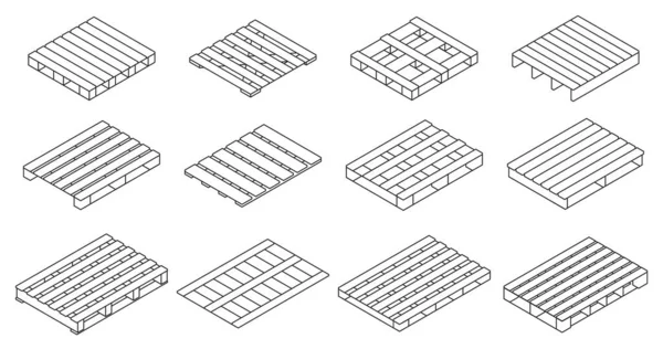 Wooden Pallet Vector Illustration White Background 등거리 측정학적 아이콘 컨테이너 — 스톡 벡터