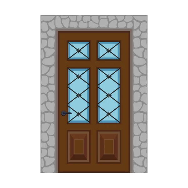 Puerta Madera Icono Dibujos Animados Vector Ilustración Vectorial Puerta Vieja — Archivo Imágenes Vectoriales