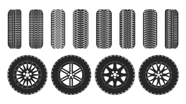 Tire Wheels Back Set Icon Vector Illustration Rubber Wheels White — Stock Vector