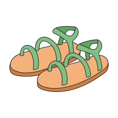 Sandal vektör renk simgesi. Beyaz arka planda vektör illüstrasyon fiskesi. Sandalet logosunun izole edilmiş renkli çizimi.