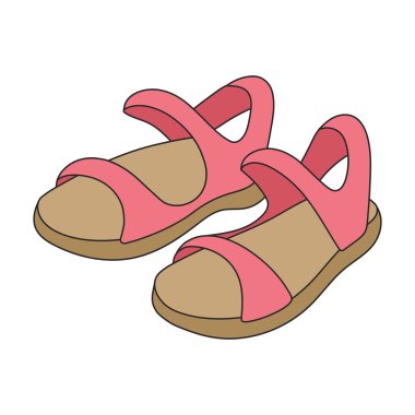 Sandal vektör renk simgesi. Beyaz arka planda vektör illüstrasyon fiskesi. Sandalet logosunun izole edilmiş renkli çizimi.