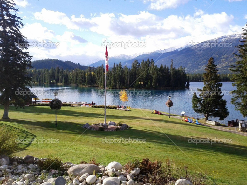 Lake-front view from the Fairmont Jasper Park Lodge