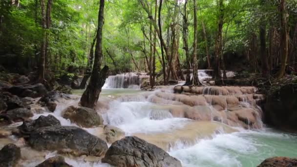 Cachoeira Erawan Floresta Profunda Kanchanaburi Tailândia — Vídeo de Stock