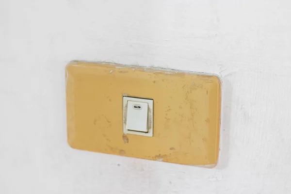 Close Fingers Turning Turning Brown Old Light Switch Stenciled White — Stock Photo, Image