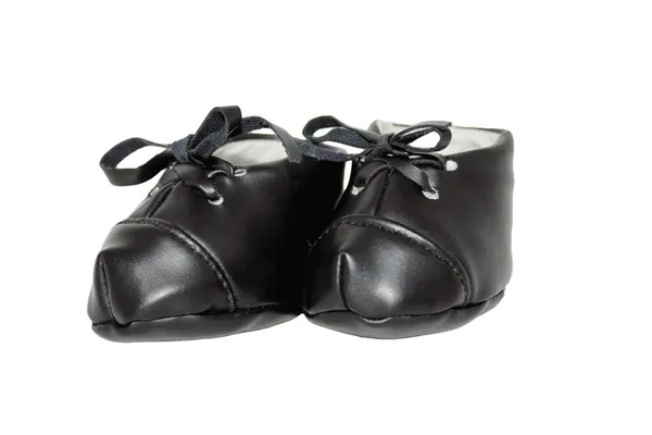 Černé kožené boty s tkaničkami — Stock fotografie