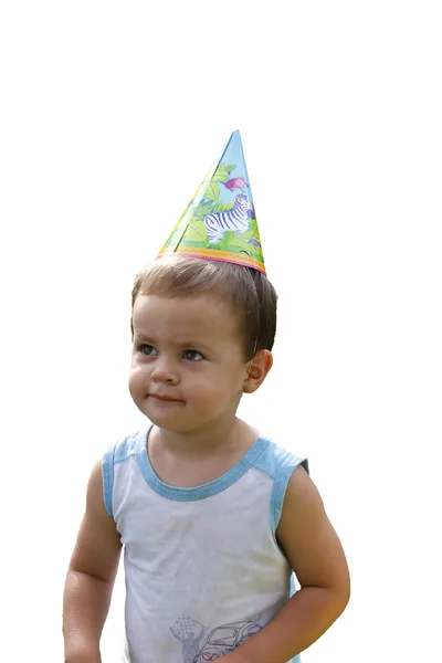 Kid in een feestelijke cap — Stockfoto