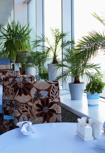 Table in a restaurant at the window — Stock Photo, Image