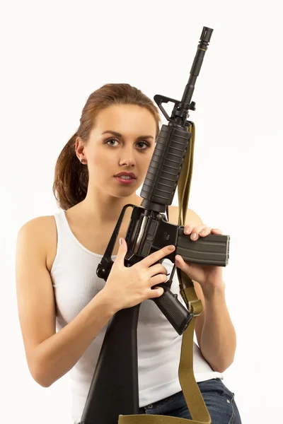 Woman with rifle — Stock Photo, Image