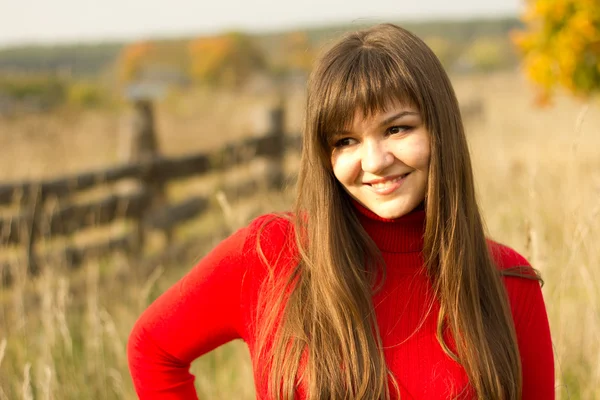 Smiling the girl against an autumn landscape — Stock Photo, Image