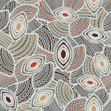 Geometrik şekillerin ve dalgalı çizgilerin görüntüsüne sahip kusursuz soyut desen