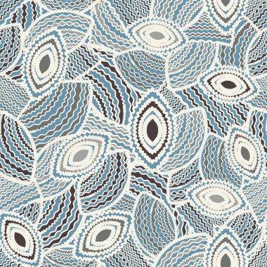 Geometrik şekillerin ve dalgalı çizgilerin görüntüsüne sahip kusursuz soyut desen