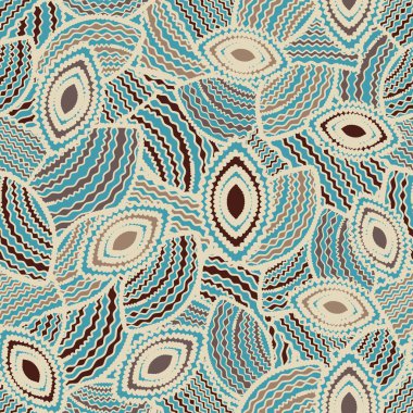 Geometrik şekillerin ve dalgalı çizgilerin görüntüsüne sahip kusursuz soyut desen