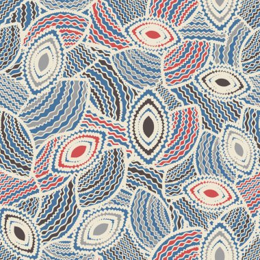 Geometrik şekillerin ve dalgalı çizgilerin görüntüsüne sahip kusursuz soyut desen