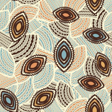 Geometrik şekillerin ve dalgalı çizgilerin görüntüsüne sahip kusursuz soyut desen