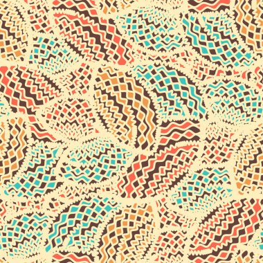 Geometrik şekillerin ve dalgalı çizgilerin görüntüsüne sahip kusursuz soyut desen