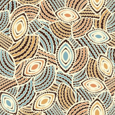 Geometrik şekillerin ve dalgalı çizgilerin görüntüsüne sahip kusursuz soyut desen