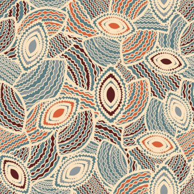 Geometrik şekillerin ve dalgalı çizgilerin görüntüsüne sahip kusursuz soyut desen