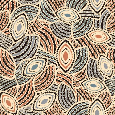 Geometrik şekillerin ve dalgalı çizgilerin görüntüsüne sahip kusursuz soyut desen