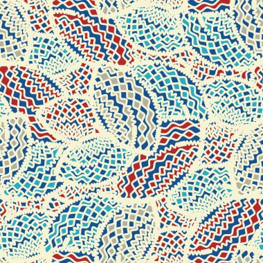 Geometrik şekillerin ve dalgalı çizgilerin görüntüsüne sahip kusursuz soyut desen