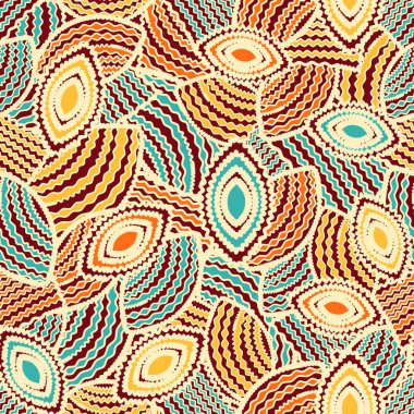 Geometrik şekillerin ve dalgalı çizgilerin görüntüsüne sahip kusursuz soyut desen