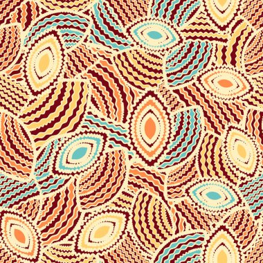 Geometrik şekillerin ve dalgalı çizgilerin görüntüsüne sahip kusursuz soyut desen