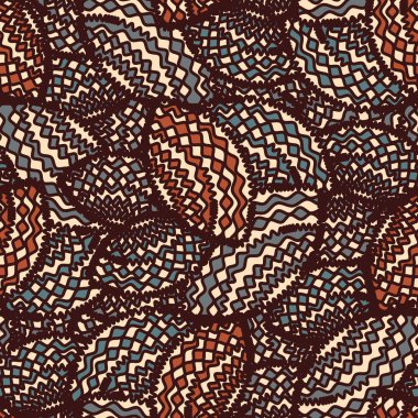 Geometrik şekillerin ve dalgalı çizgilerin görüntüsüne sahip kusursuz soyut desen