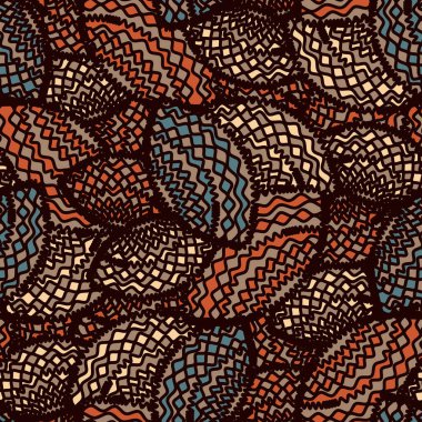 Geometrik şekillerin ve dalgalı çizgilerin görüntüsüne sahip kusursuz soyut desen