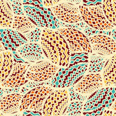 Geometrik şekillerin ve dalgalı çizgilerin görüntüsüne sahip kusursuz soyut desen