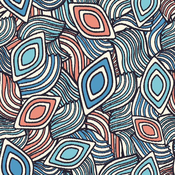 Seamless abstract pattern with geometric shapes and jumbled stripes