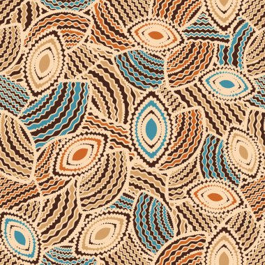 Geometrik şekillerin ve dalgalı çizgilerin görüntüsüne sahip kusursuz soyut desen