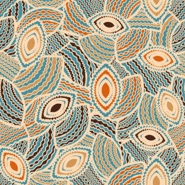 Geometrik şekillerin ve dalgalı çizgilerin görüntüsüne sahip kusursuz soyut desen