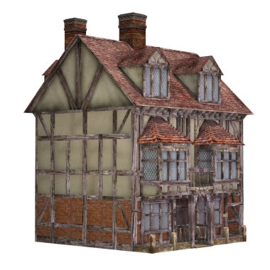 ortaçağ şehir evi, beyaz zemin üzerine izole