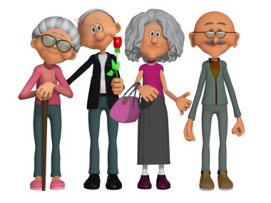 Happy and motivated old people 3d clipart
