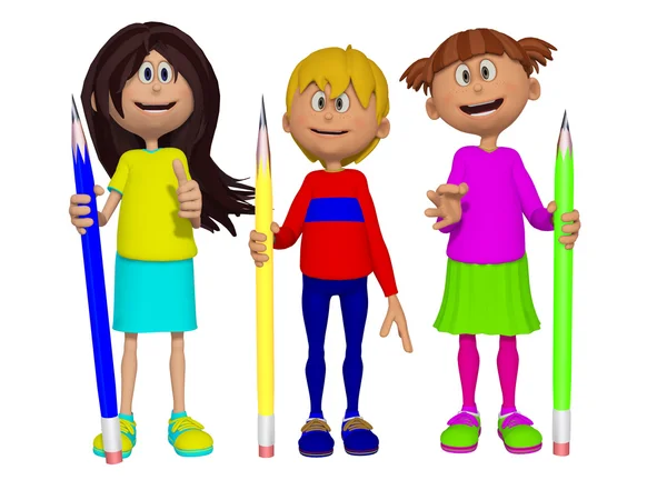 Schoolchildren with pencils 3d — Stock Photo, Image