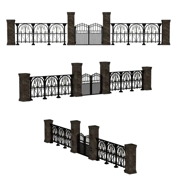 Cancello di ferro e recinzione isolati sullo sfondo bianco — Foto Stock