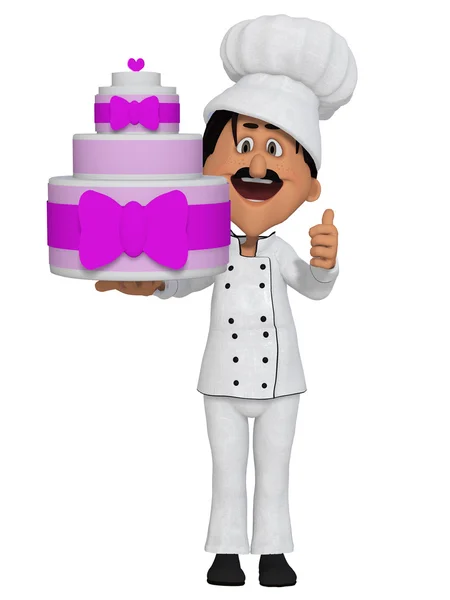 Baker with a cake, 3d — Stock Photo, Image
