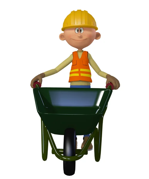 Builder 3d with wheelbarrow — Stock Photo, Image