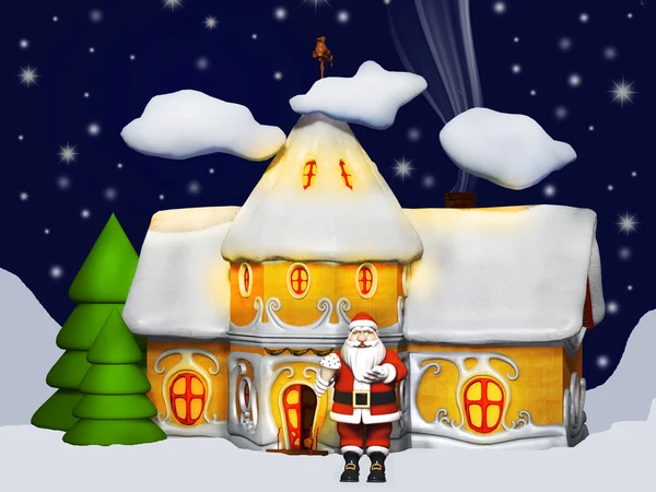 Weihnachtsmann und sein Haus — Stockfoto
