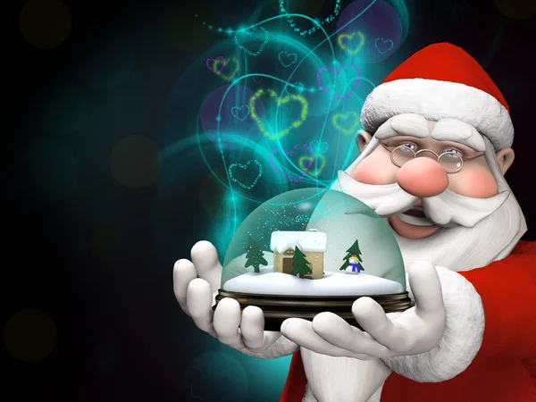 Santa hålla en snowjordklot med magiska ljus — Stockfoto