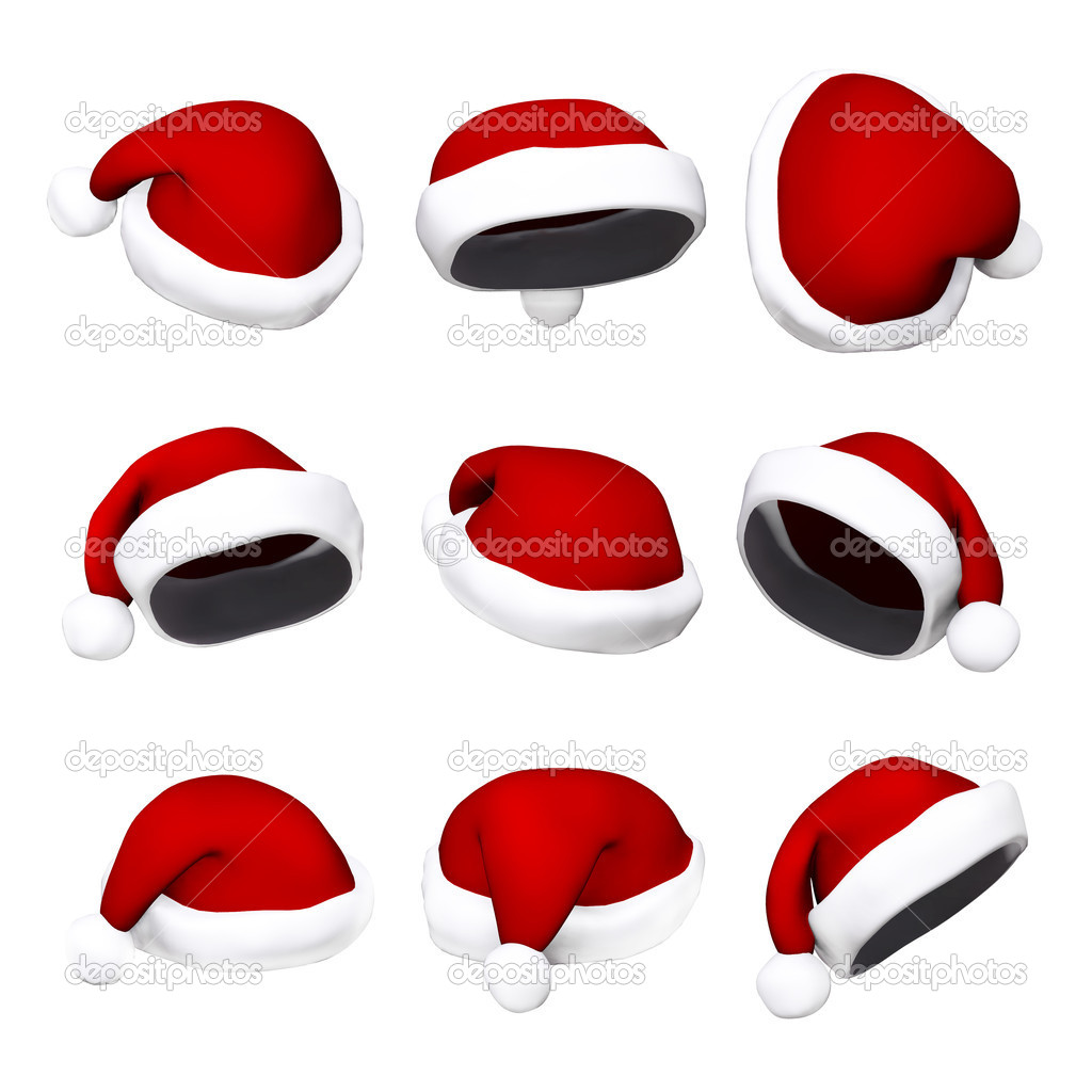 Set of Santa hats isolated on white 3d