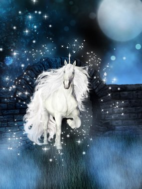 Büyülü arka plan beyaz unicorn ile