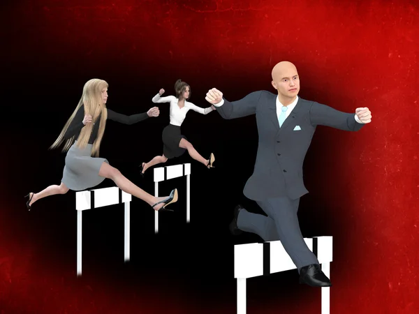 Businessman and businesswomen in a hurdle race — Stock Photo, Image