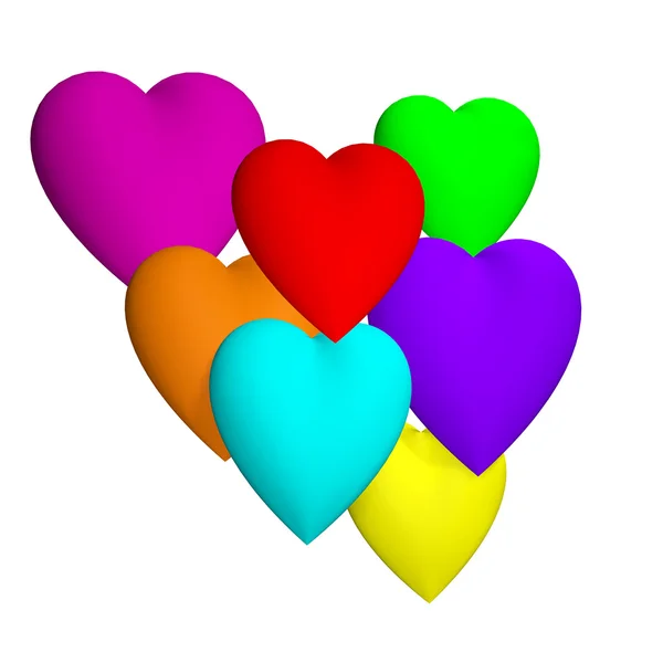 Färgade hjärtan 3d — Stockfoto