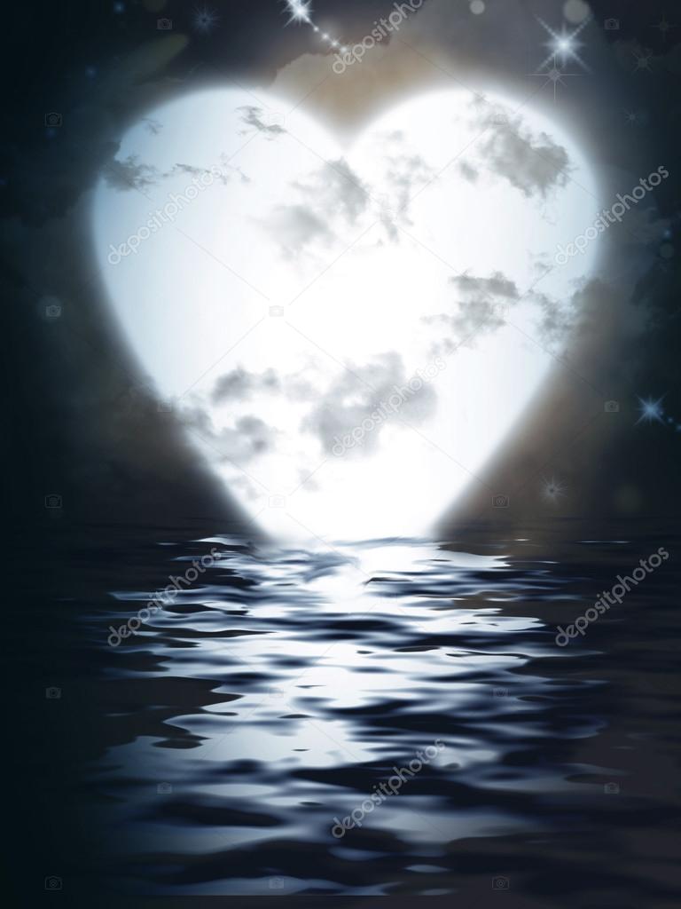 Heart Moon reflected in water