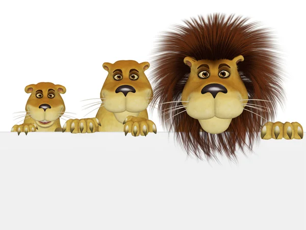 Lion family with a blank sign — Stock Photo, Image